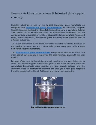 Borosilicate glass manufacturer & industrial glass supplier company