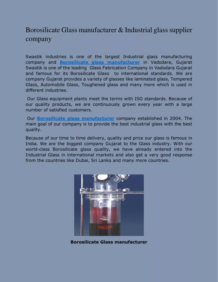 borosilicate glass manufacturer industrial glass