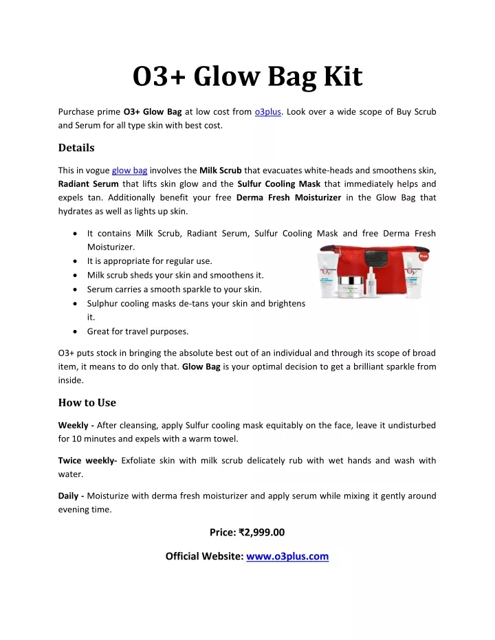 o3 glow bag kit