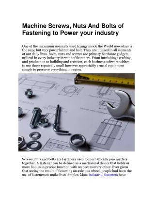 Machine Screws, Nuts And Bolts of Fastening to Power your industry