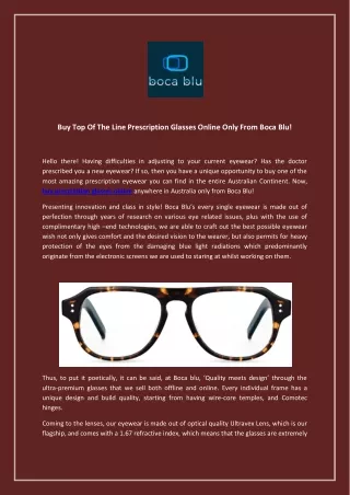Buy Top Of The Line Prescription Glasses Online Only From Boca Blu!