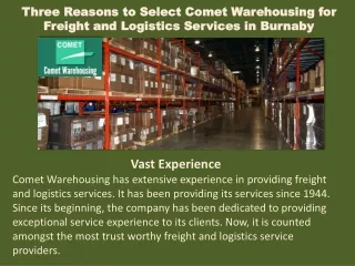 Three Reasons to Select Comet Warehousing for Freight and Logistics Services in Burnaby