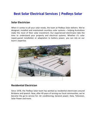 Best Solar Electrical Services | Pedleys Solar