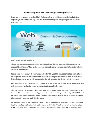 Web development and Web Design Training in Karnal