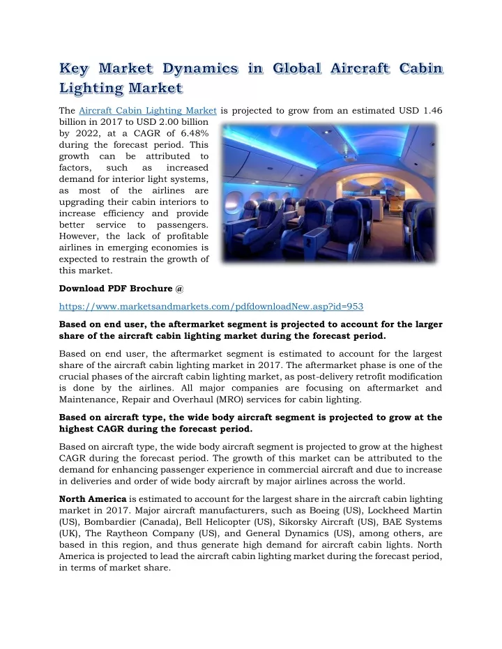 the aircraft cabin lighting market is projected