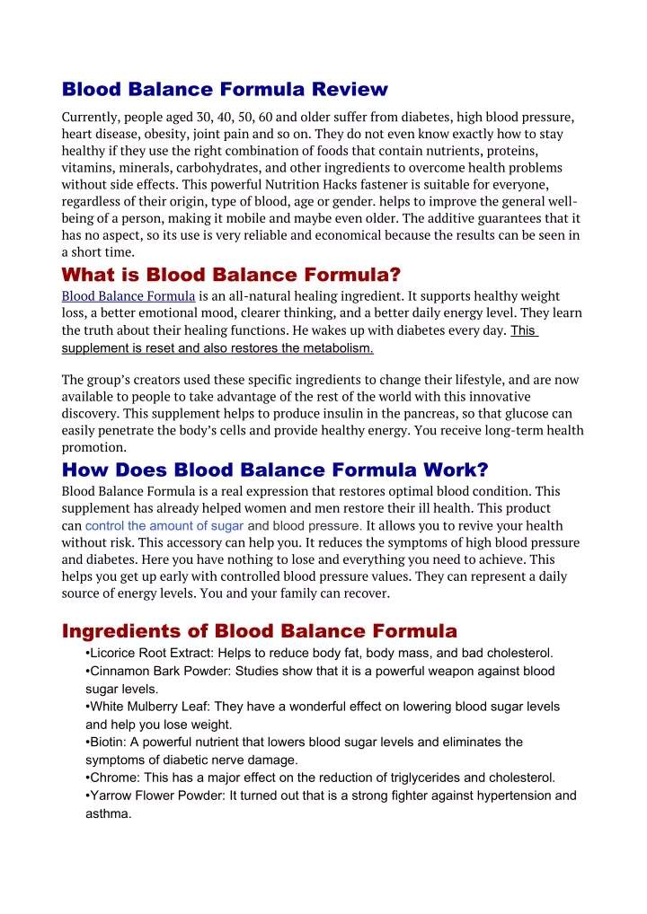 blood balance formula review