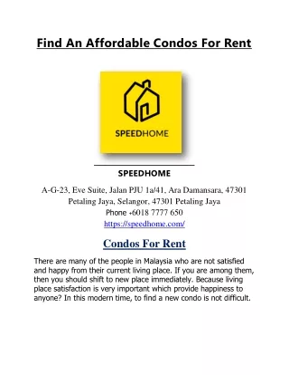 To Find Out The Best House For Rent – Come To SPEEDHOME