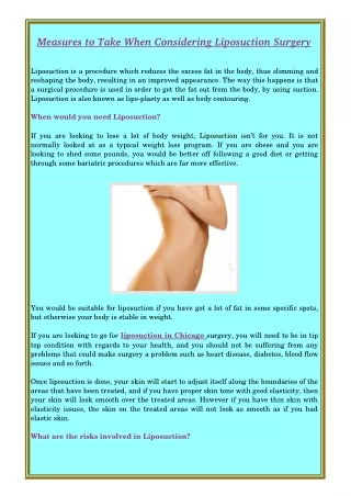 Measures to Take When Considering Liposuction Surgery