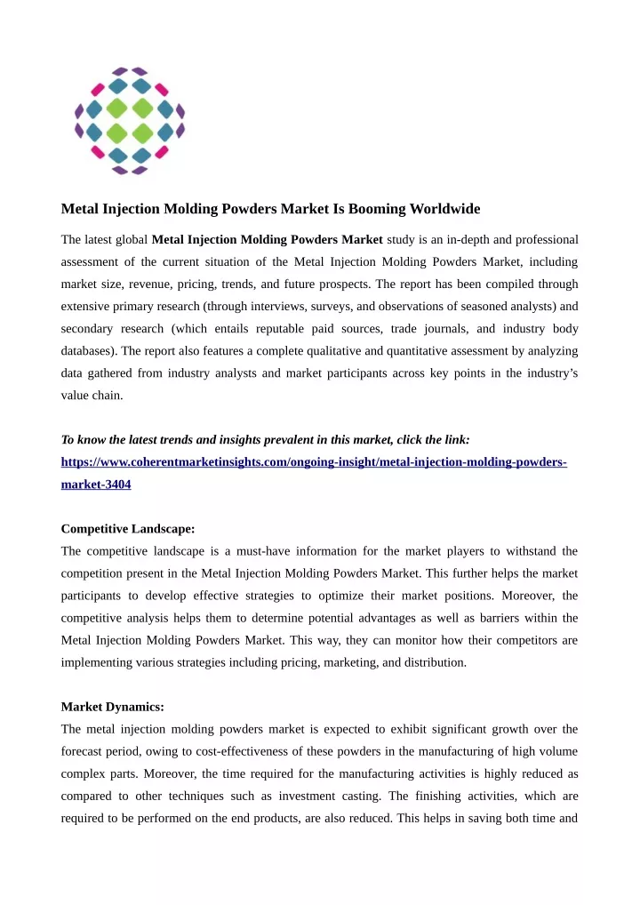 metal injection molding powders market is booming