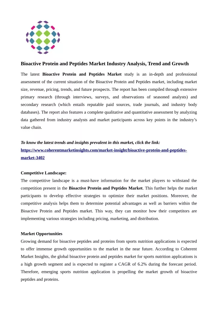 bioactive protein and peptides market industry