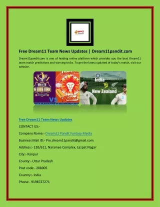 Free Dream11 Team News Updates | Dream11pandit.com