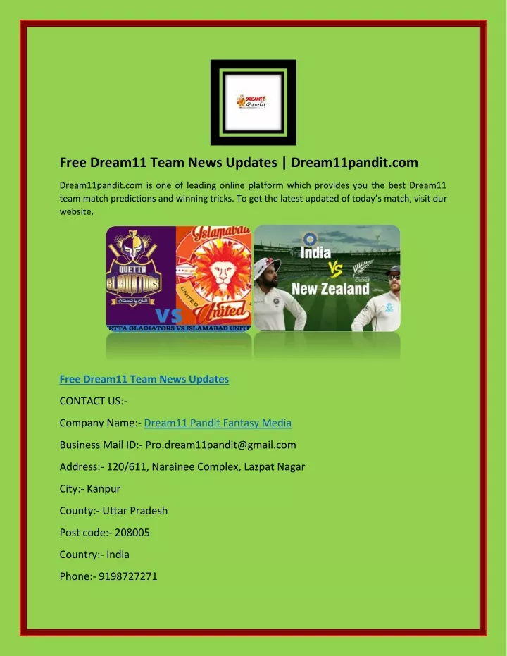 free dream11 team news updates dream11pandit com