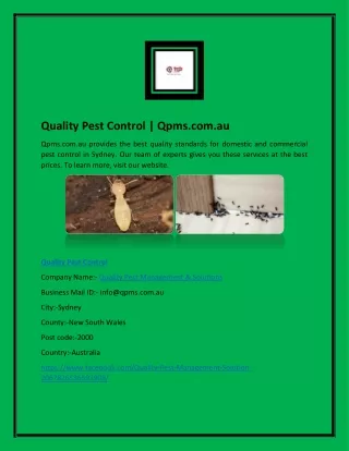 Quality Pest Control | Qpms.com.au