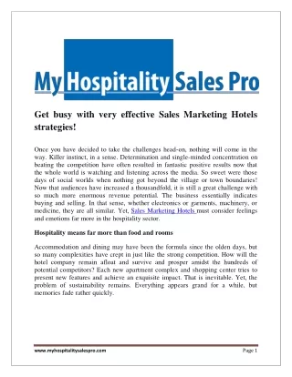 Get busy with very effective Sales Marketing Hotels strategies!