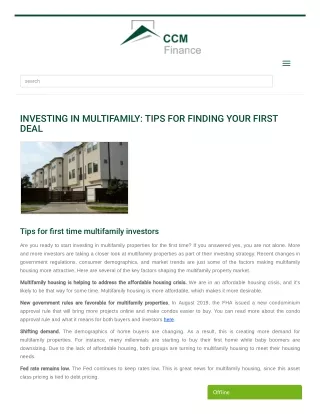INVESTING IN MULTIFAMILY: TIPS FOR FINDING YOUR FIRST DEAL