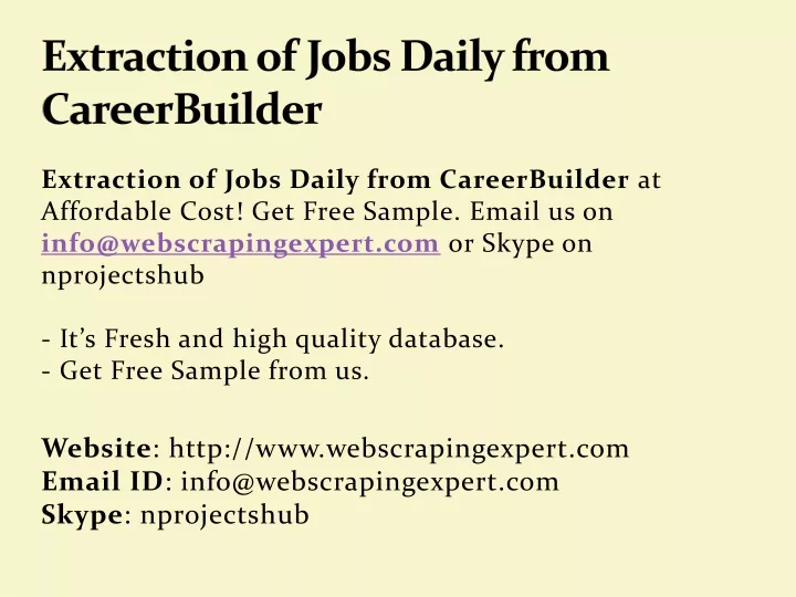 extraction of jobs daily from careerbuilder