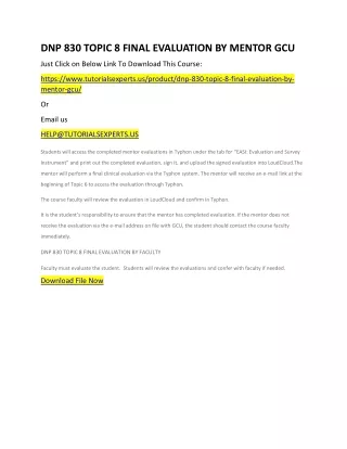 dnp 830 topic 8 final evaluation by mentor gcu