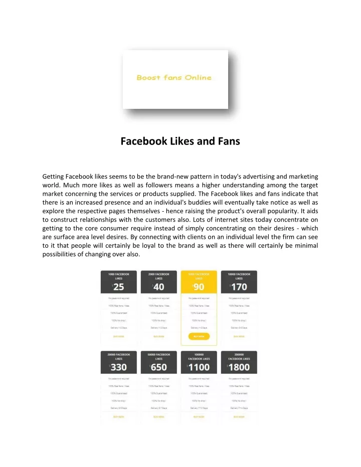 facebook likes and fans