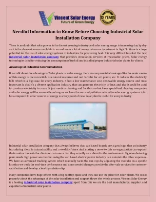 Needful Information to Know Before Choosing Industrial Solar Installation Company