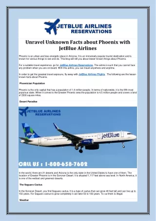Unravel Unknown Facts About Phoenix with JetBlue Airlines