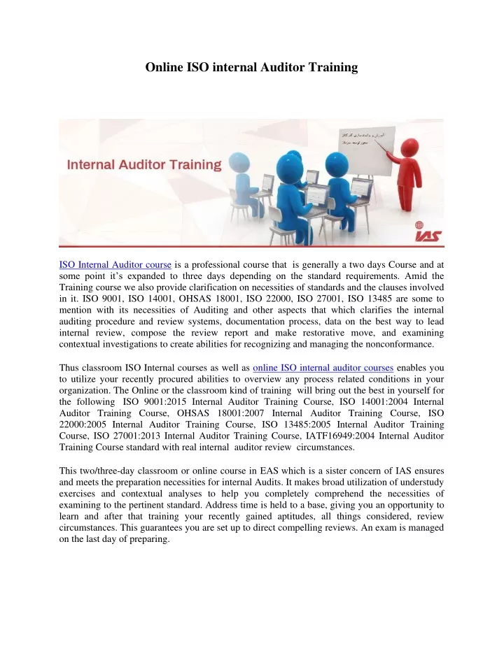 online iso internal auditor training