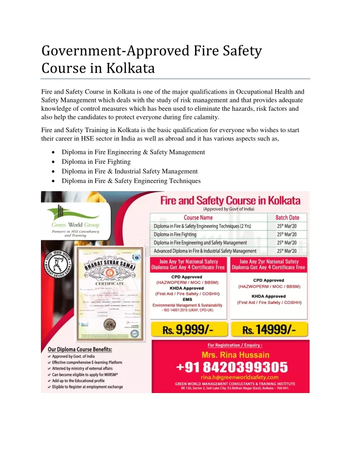 government approved fire safety course in kolkata