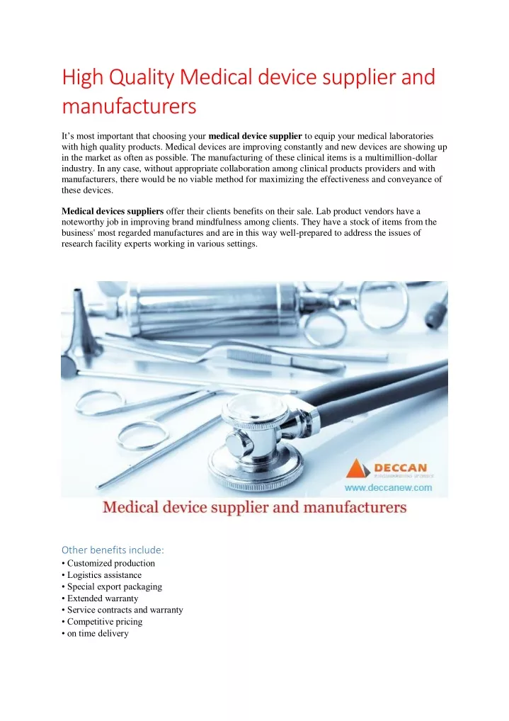 high quality medical device supplier