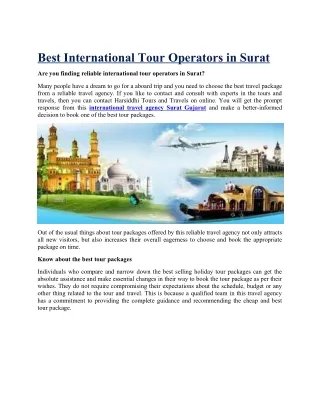 Best International Tour Operators in Surat