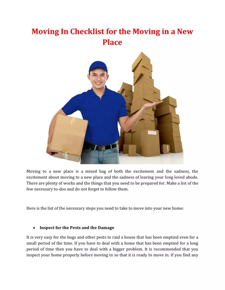 moving in checklist for the moving in a new place
