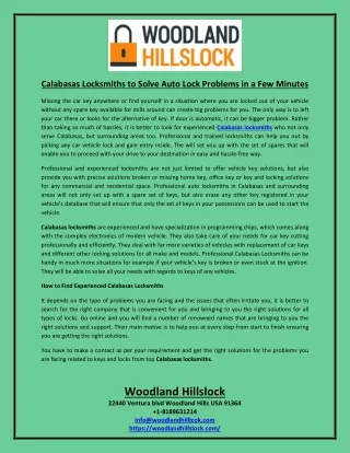 calabasas locksmiths to solve auto lock problems