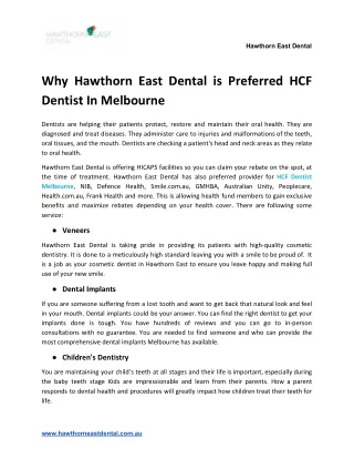Why Hawthorn East Dental is Preferred HCF Dentist In Melbourne
