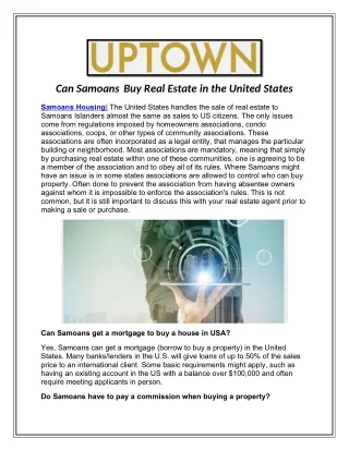 UPTOWN-Buying Luxury Real Estate in USA