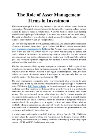 the role of asset management firms in investment