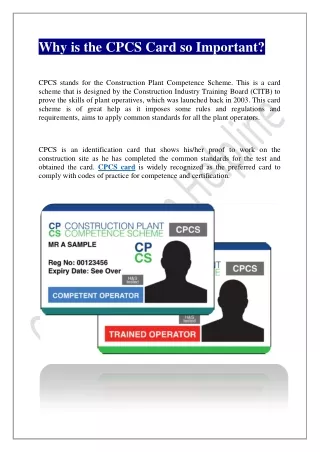 Why is the CPCS Card so Important?
