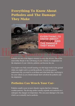 Everything To Know About Potholes and The Damage They Make