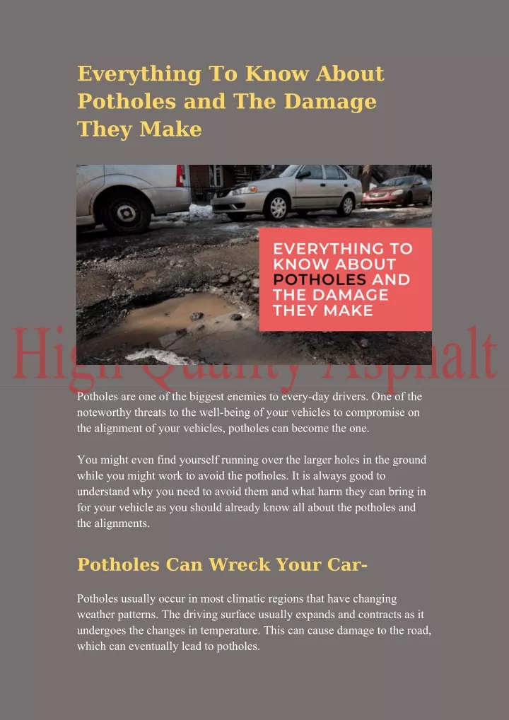 everything to know about potholes and the damage