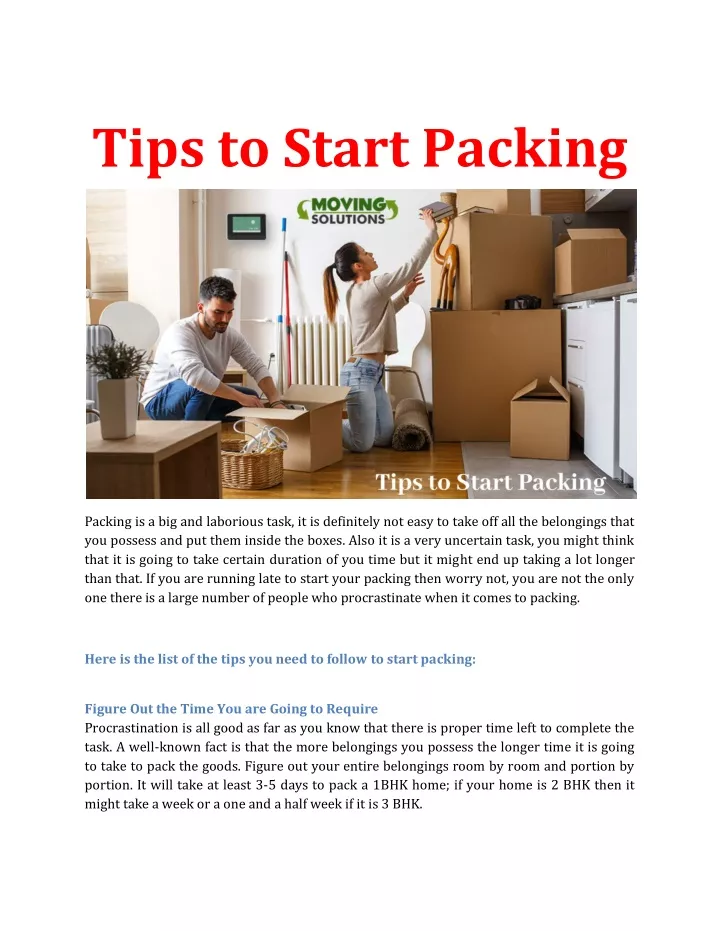 tips to start packing