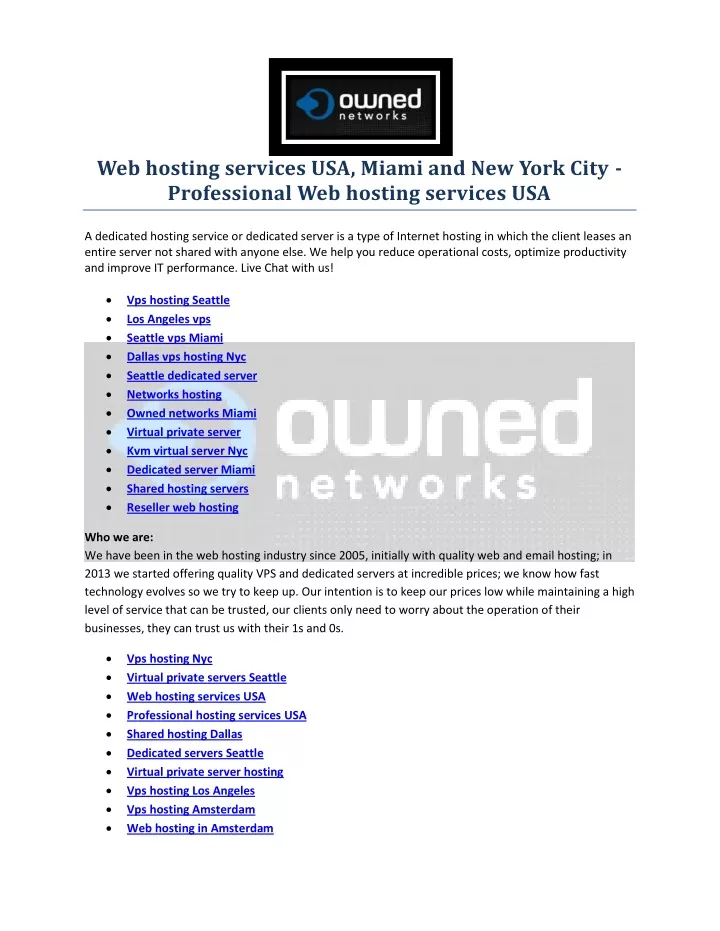 web hosting services usa miami and new york city