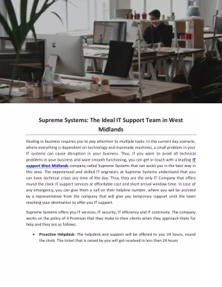 Supreme Systems: The Ideal IT Support Team in West Midlands