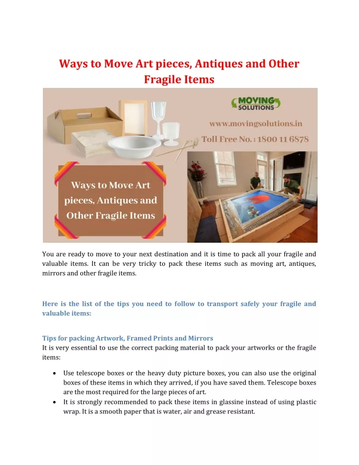 ways to move art pieces antiques and other