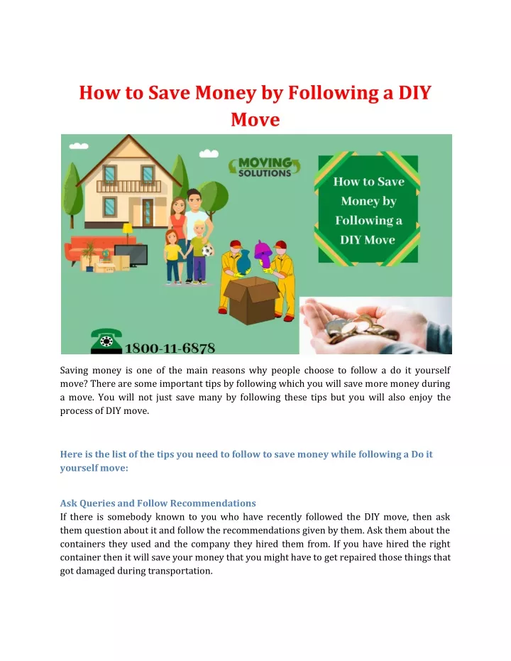 how to save money by following a diy move