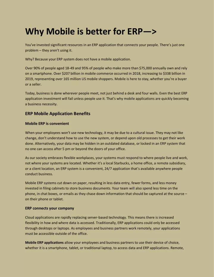 why mobile is better for erp