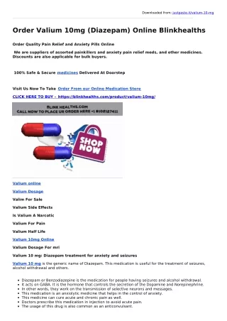 Order Valium 10mg (Diazepam) Online Blinkhealths