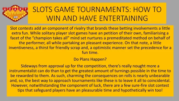 slots game tournaments how to win and have entertaining