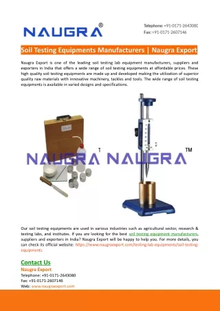 Soil Testing Equipments Manufacturers-Naugra Export