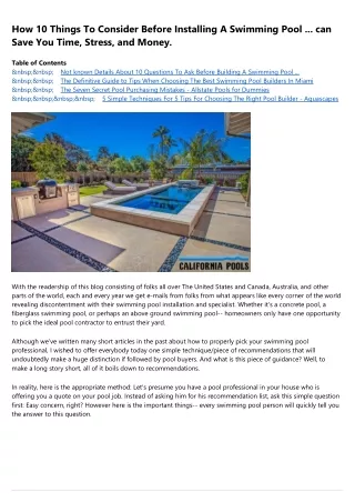 10 Things To Consider When Choosing Pool Builders