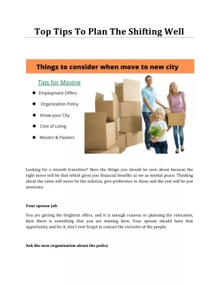 Top Tips To Plan The Shifting Well