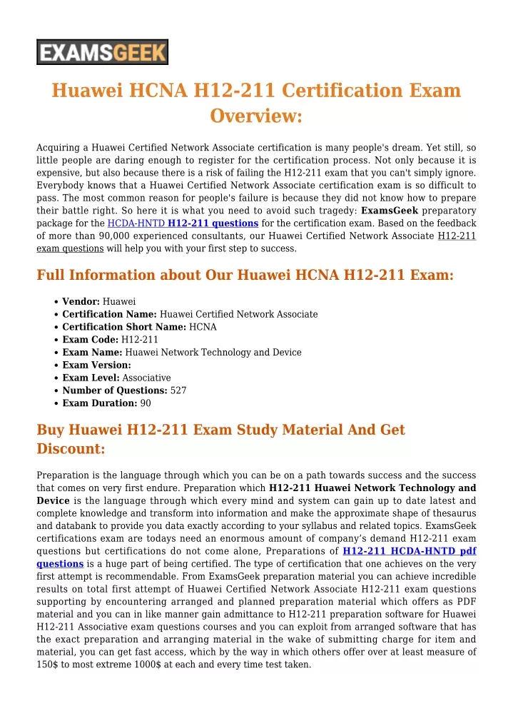 huawei hcna h12 211 certification exam overview