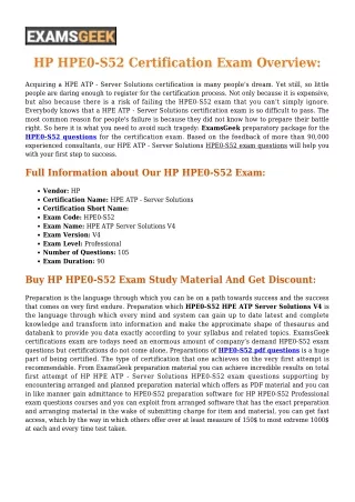 HPE0-S52 HP HPE ATP Server Solutions V4 Exam Dumps