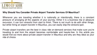 why should you consider private airport transfer